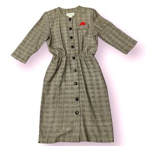 Willow Ridge 80s Vintage Cinched Waist Glen Plaid Dress Size 8P